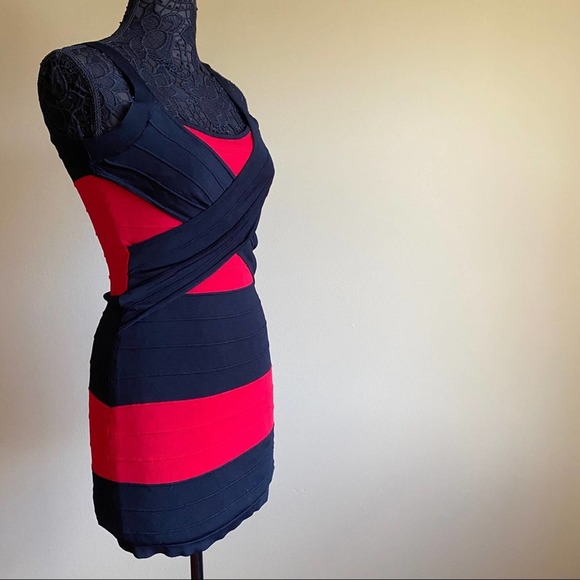 Venus Red Black Stripe Stretch Dress Size XS - Picture 4 of 6